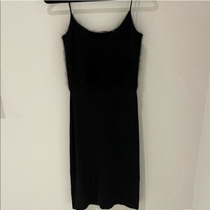 Tahari midi black slip dress fuzzy sweater top and sheer skirt  size small